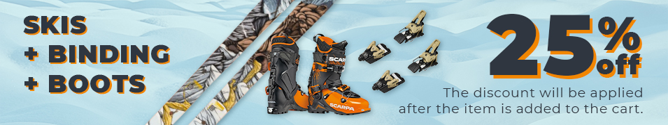 Skis + bindings + boots = 25% off